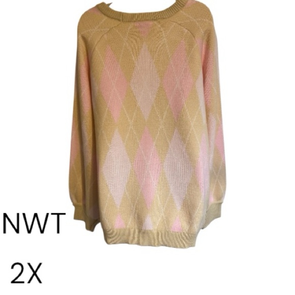 NWT  Retail: $70  SPRING Pastel Argyle Sweater  PLUS: 2X    CL-56 - Picture 5 of 9